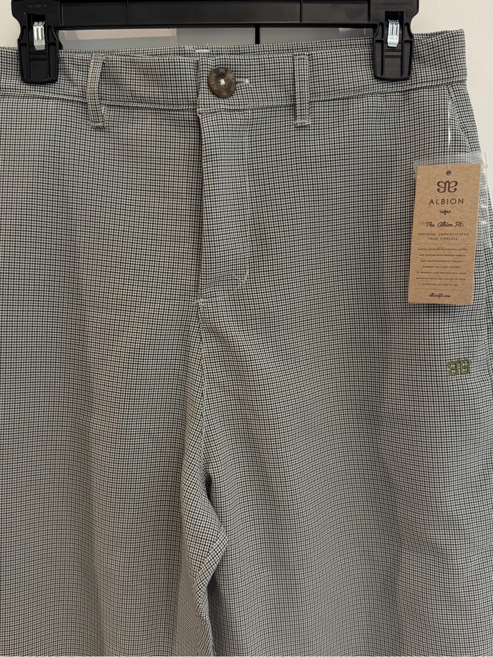 NWT Albion Sz M Tuxedo Pants, Green and Black Houndstooth Micro-Pattern Chinos - Picture 3 of 13